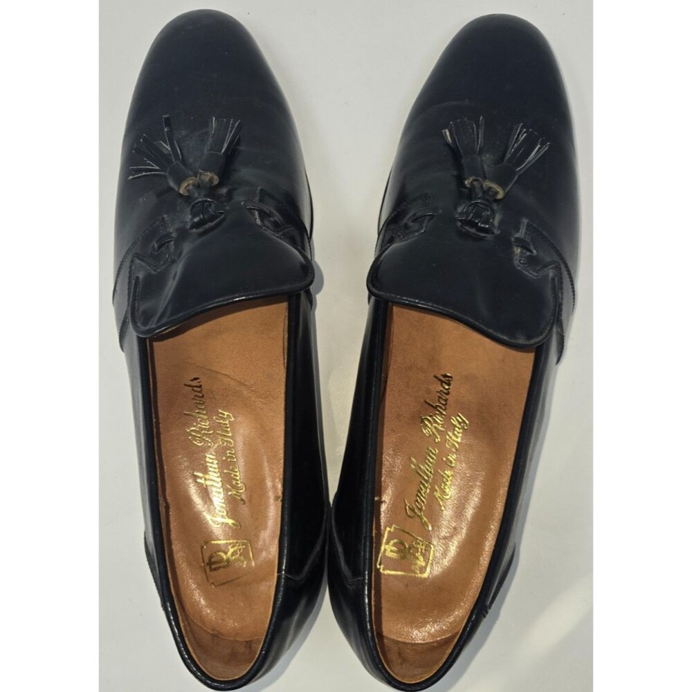 Jonathan Richards Italy Black Leather Tassel Loafer Men 11D Old Money Preppy